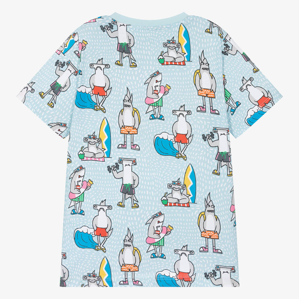 Stella McCartney Kids-Boys Blue Shark Organic Cotton T-Shirt | Childrensalon Outlet