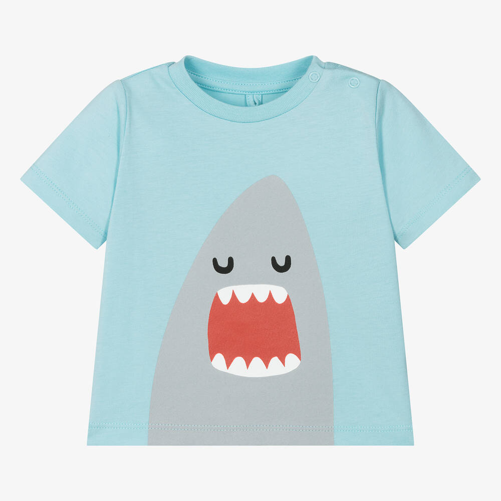 Stella McCartney Kids-Голубая футболка из органического хлопка с акулой | Childrensalon Outlet
