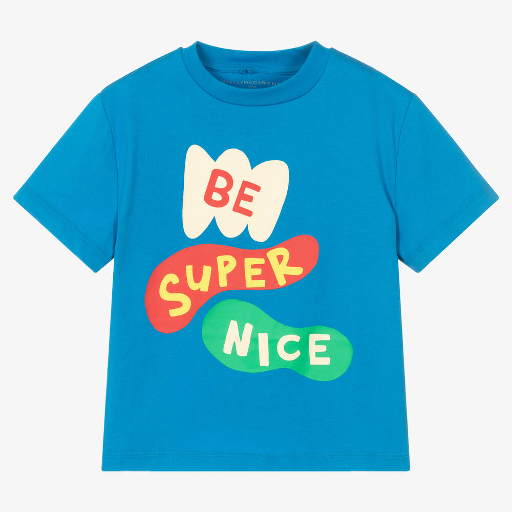 Stella McCartney Kids-Boys Blue Slogan T-Shirt | Childrensalon Outlet