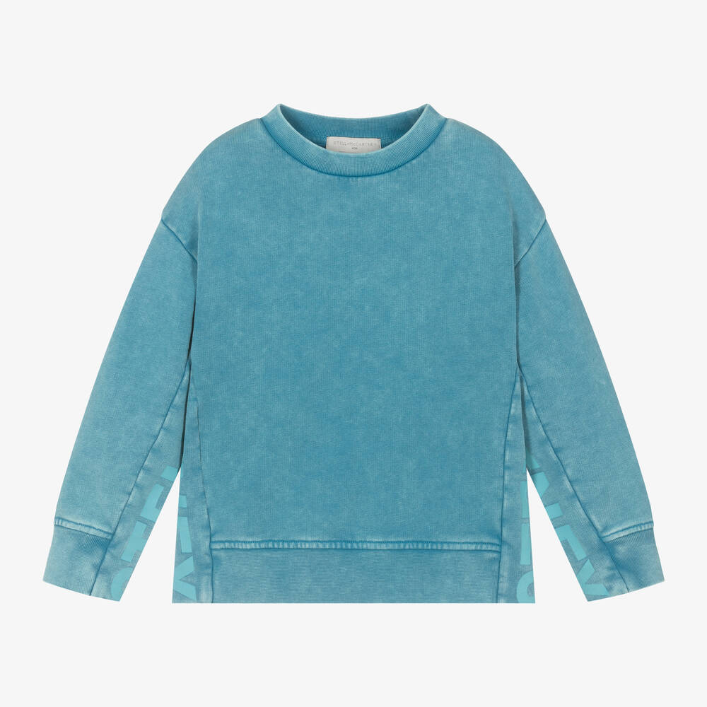 Stella McCartney Kids-Boys Blue Stone Wash Cotton Sweatshirt | Childrensalon Outlet