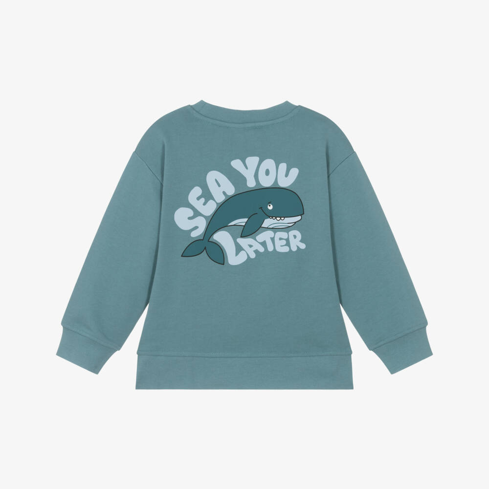 Stella McCartney Kids-Boys Blue Sweatshirt with Whale Graphic | Childrensalon Outlet