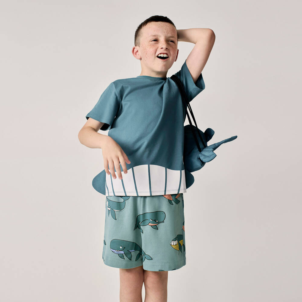 Stella McCartney Kids-Boys Blue Whale Print Cotton Jersey Shorts | Childrensalon Outlet