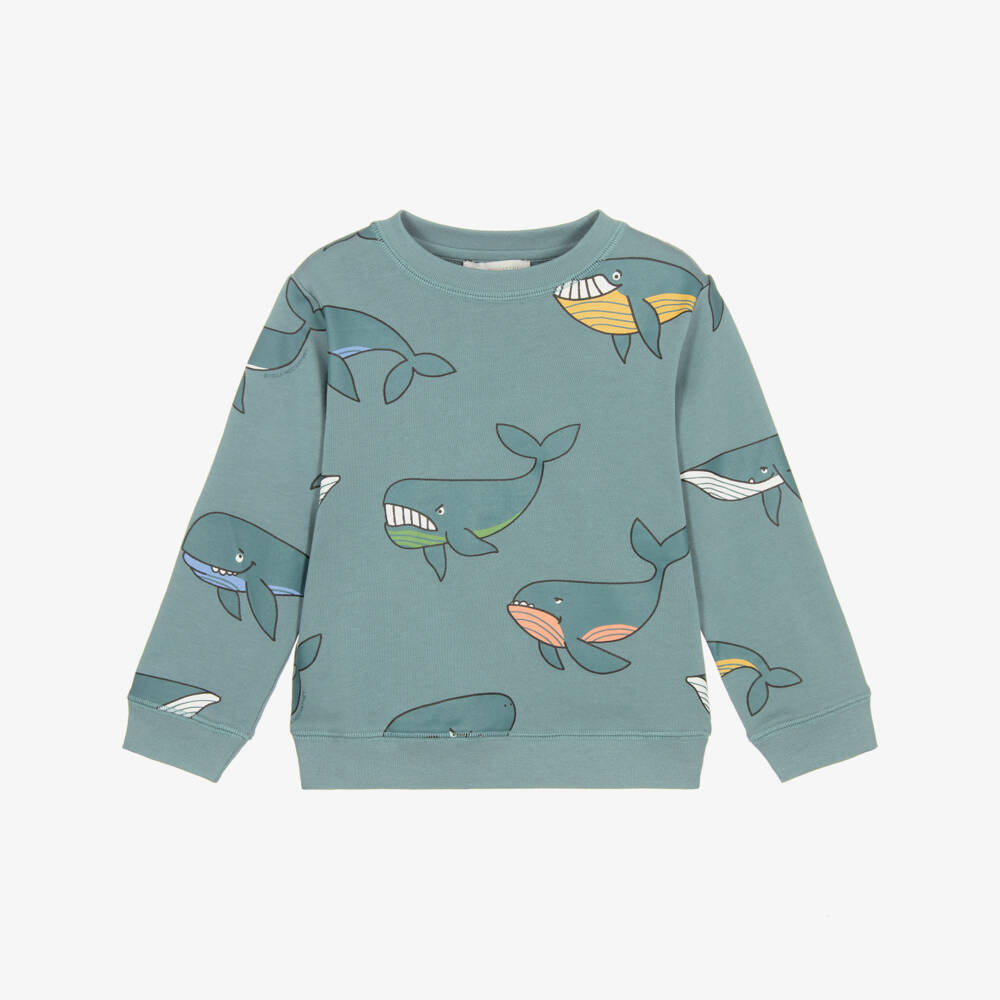 Stella McCartney Kids-Boys Blue Whale Print Cotton Jersey Sweatshirt | Childrensalon Outlet