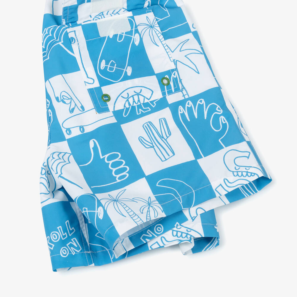 Stella McCartney Kids-Boys Blue & White Check Swim Shorts | Childrensalon Outlet