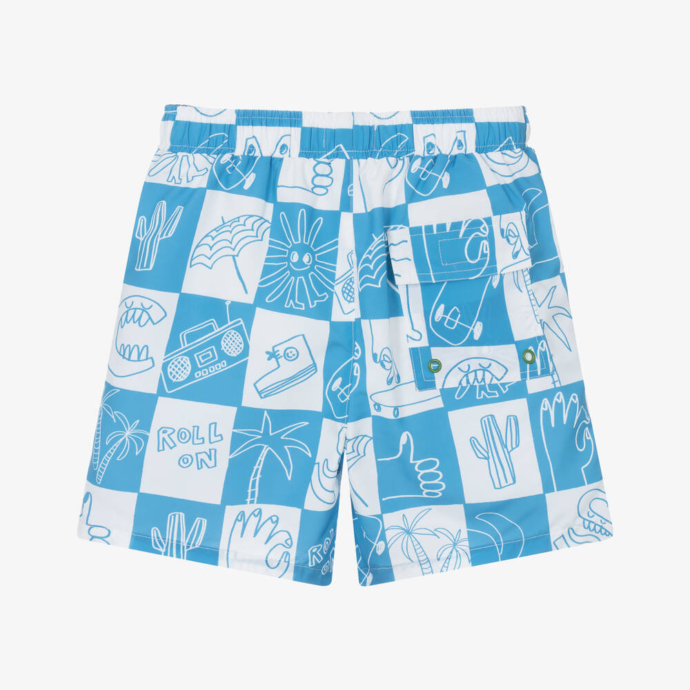 Stella McCartney Kids-Boys Blue & White Check Swim Shorts | Childrensalon Outlet