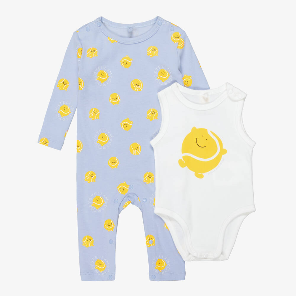 Stella McCartney Kids-Boys Blue & White Tennis Graphic Babysuit Set | Childrensalon Outlet