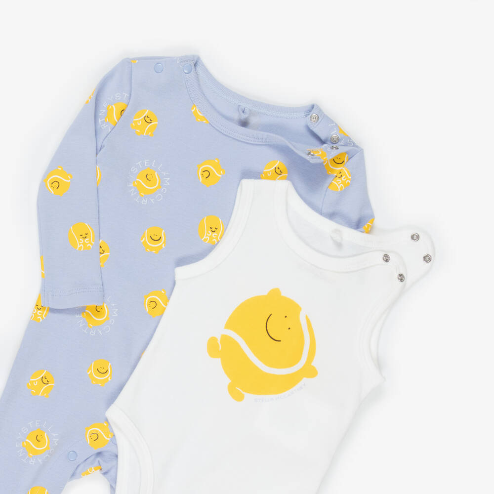 Stella McCartney Kids-Boys Blue & White Tennis Graphic Babysuit Set | Childrensalon Outlet