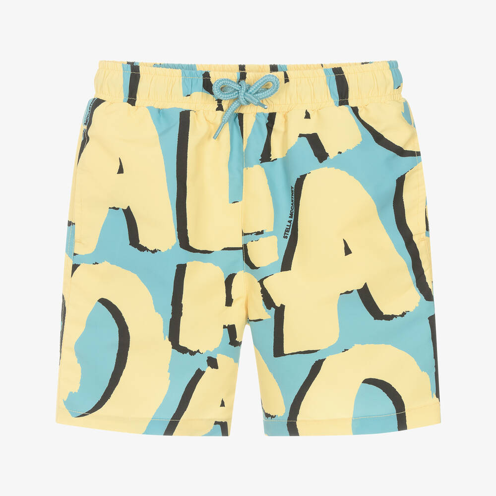Stella McCartney Kids-Boys Blue & Yellow Aloha Swim Shorts | Childrensalon Outlet