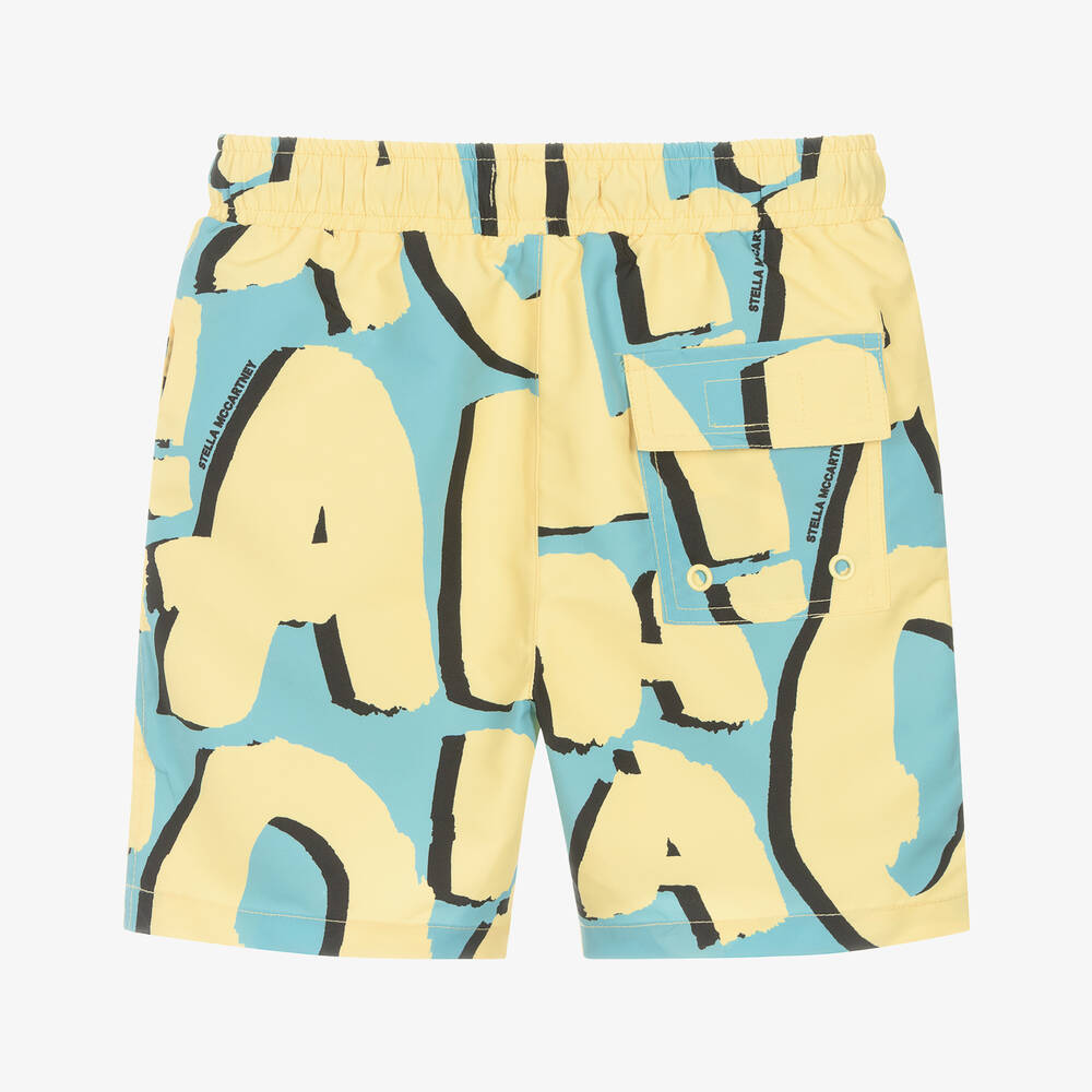 Stella McCartney Kids-Boys Blue & Yellow Aloha Swim Shorts | Childrensalon Outlet