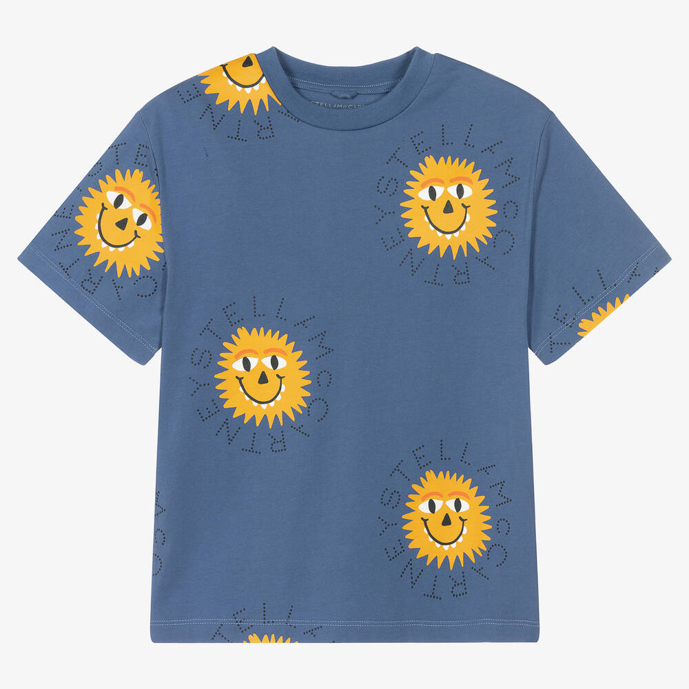 Stella McCartney Kids - Синяя рубашка из органического хлопка с желтыми монстрами | Childrensalon