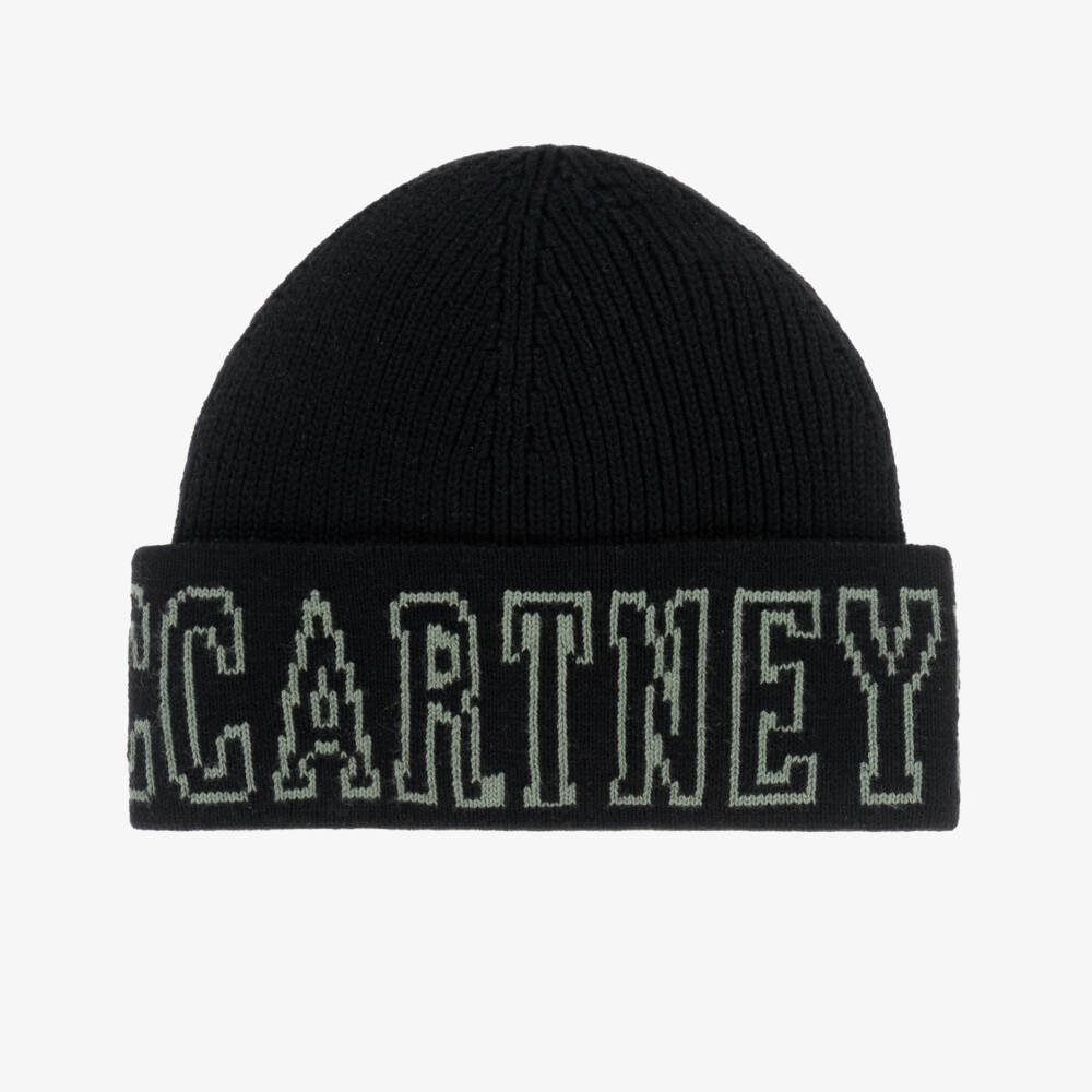 Stella McCartney Kids-Boys Bold Black Knit Beanie | Childrensalon Outlet