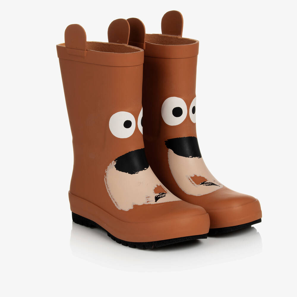 Stella McCartney Kids - Braune Gummistiefel mit Bärenmotiv | Childrensalon