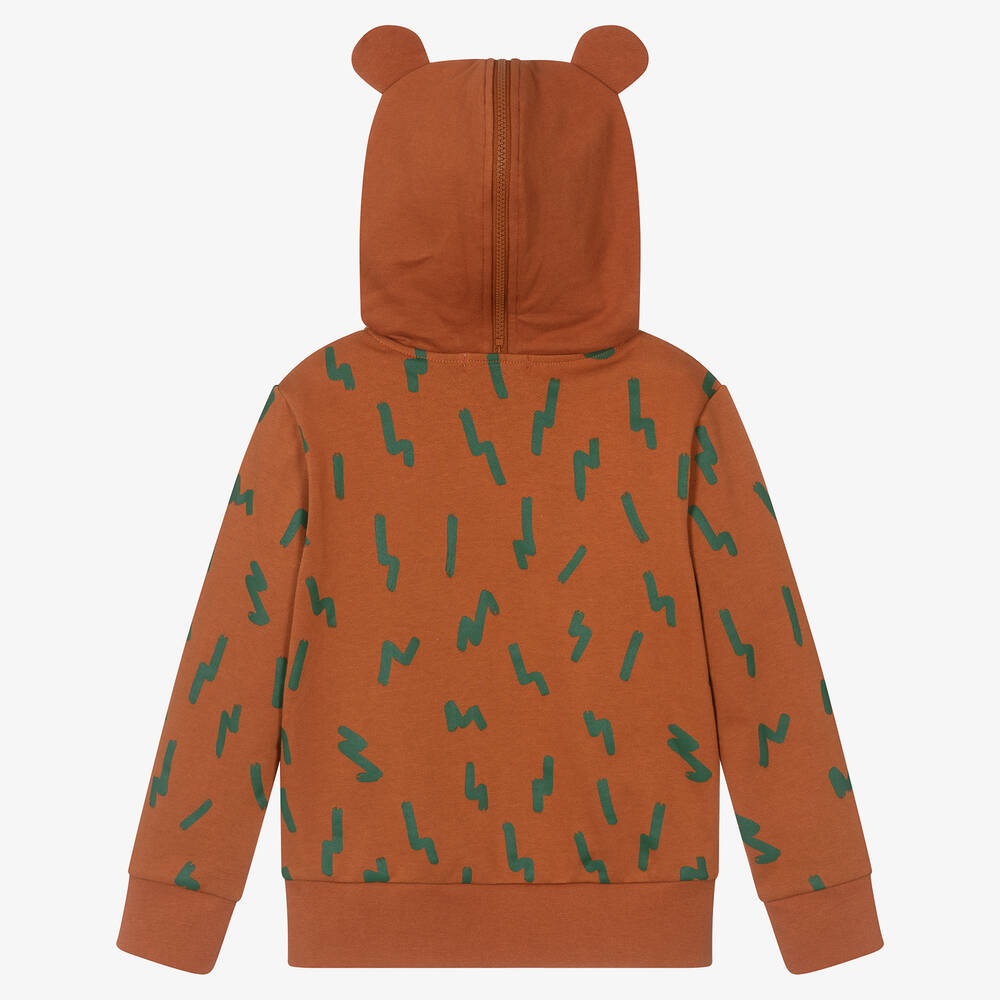 Stella McCartney Kids Boys Brown Cotton Zip Up Bear Hoodie