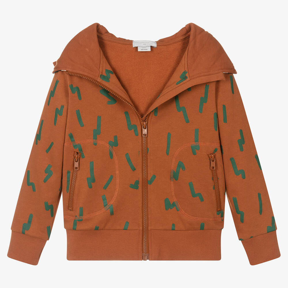 Stella McCartney Kids-Boys Brown Cotton Zip-Up Bear Hoodie | Childrensalon Outlet