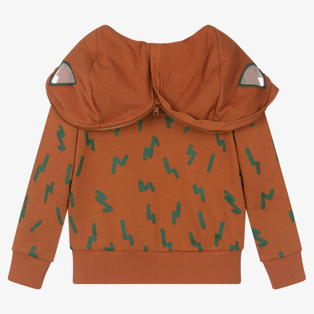 Stella McCartney Kids-Boys Brown Cotton Zip-Up Bear Hoodie | Childrensalon Outlet