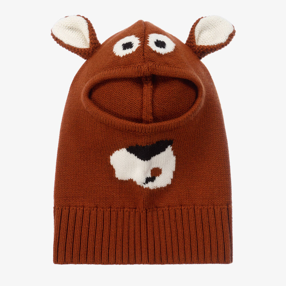 Stella McCartney Kids - Braune gestrickte Bären-Sturmhaube  | Childrensalon