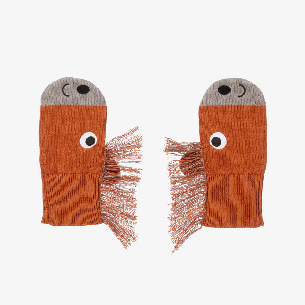 Stella McCartney Kids-Boys Brown Knitted Horse Mittens | Childrensalon Outlet