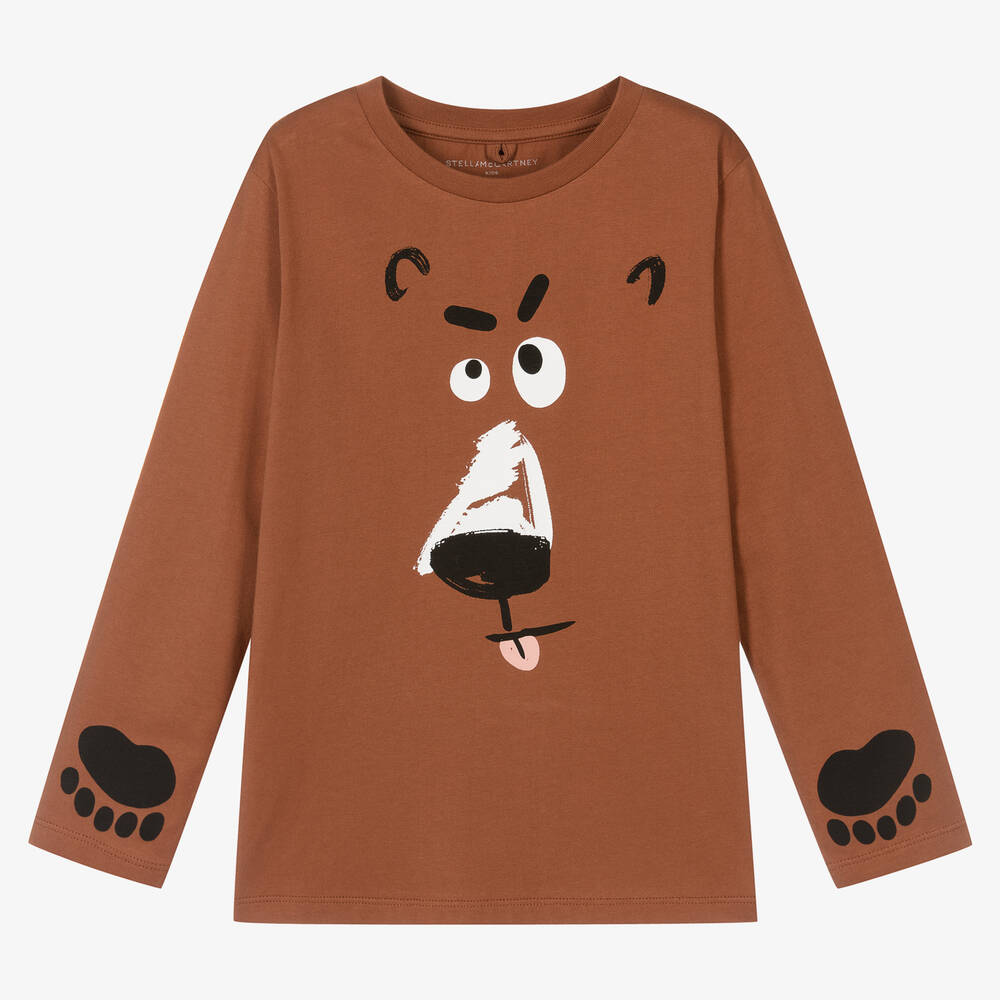 Stella McCartney Kids-Boys Brown Organic Cotton Bear Top | Childrensalon Outlet