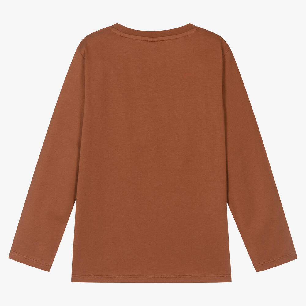 Stella McCartney Kids-Коричневый топ из органического хлопка с медведем | Childrensalon Outlet