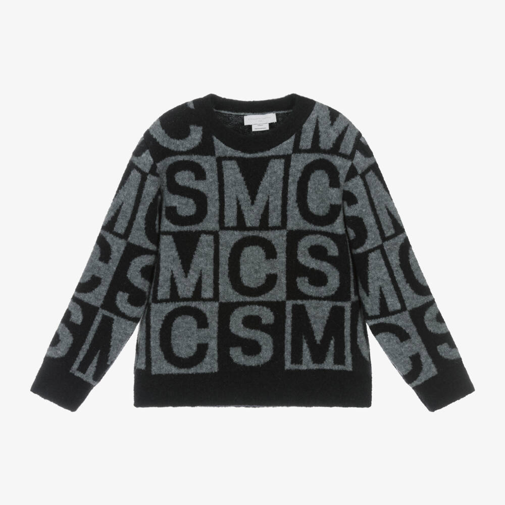 Stella McCartney Kids-Черно-серый свитер из шерсти с логотипом SMC для мальчиков | Childrensalon Outlet