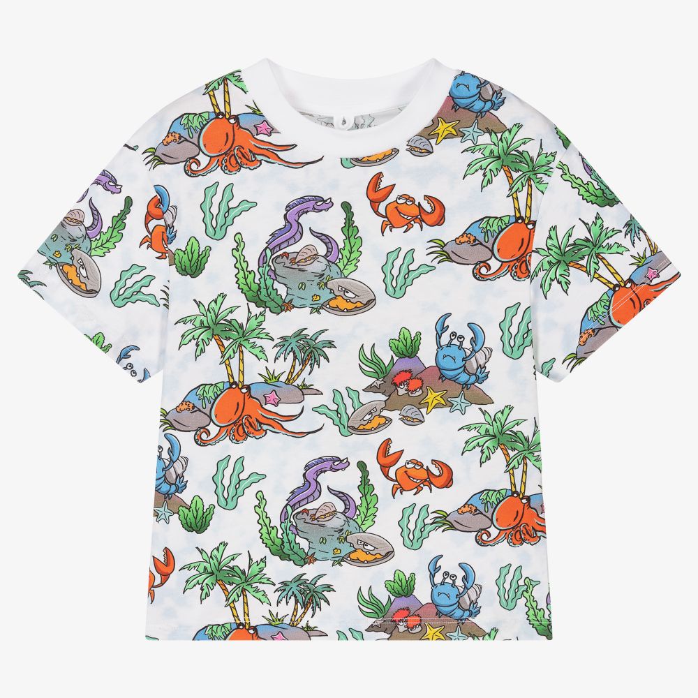 Stella McCartney Kids - Хлопковая футболка с морским принтом для мальчиков | Childrensalon