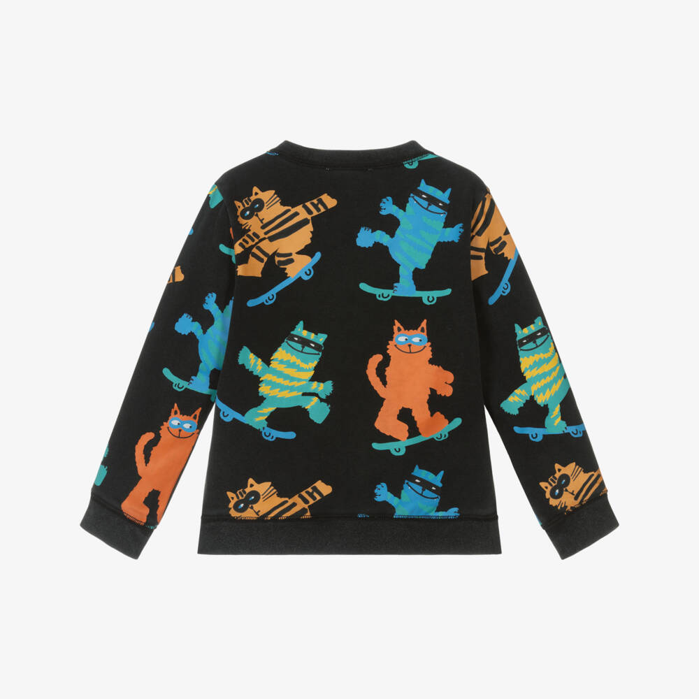 Stella McCartney Kids-Хлопковый свитер для мальчиков с кошачьим принтом для скейтбординга | Childrensalon Outlet