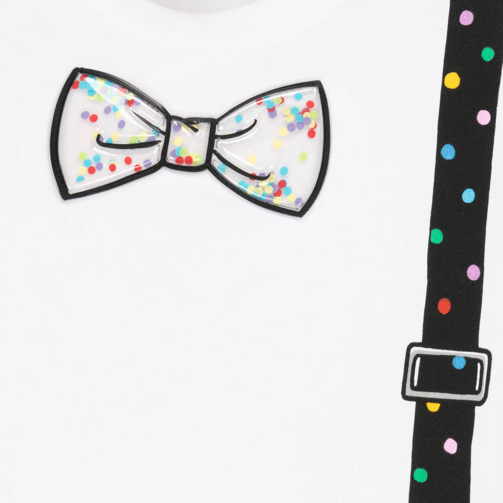 Stella McCartney Kids-تيشيرت بطبعة حمالات قطن لون أبيض للأولاد | Childrensalon Outlet