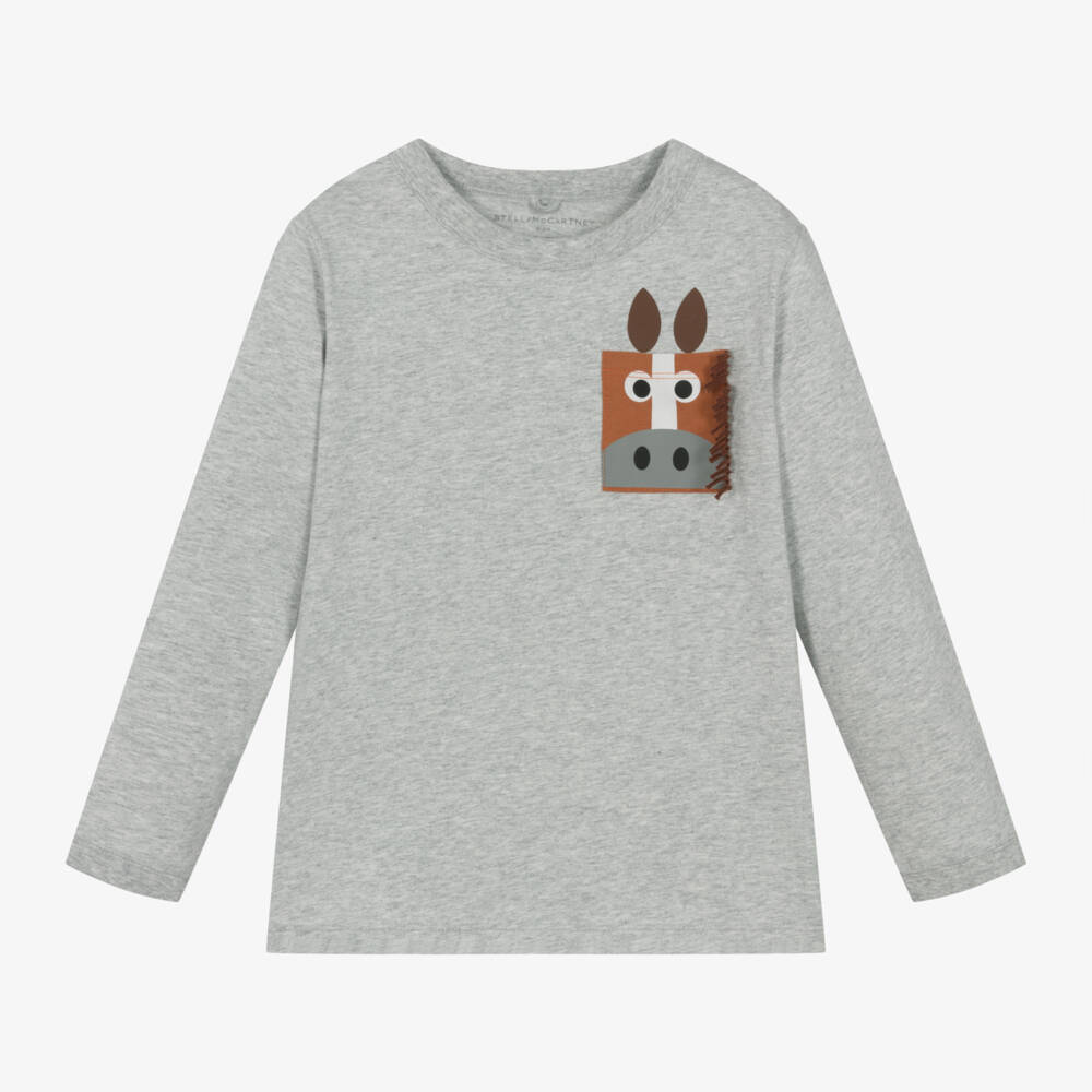 Stella McCartney Kids-توب قطن عضوي لون رمادي مارل للأولاد | Childrensalon Outlet
