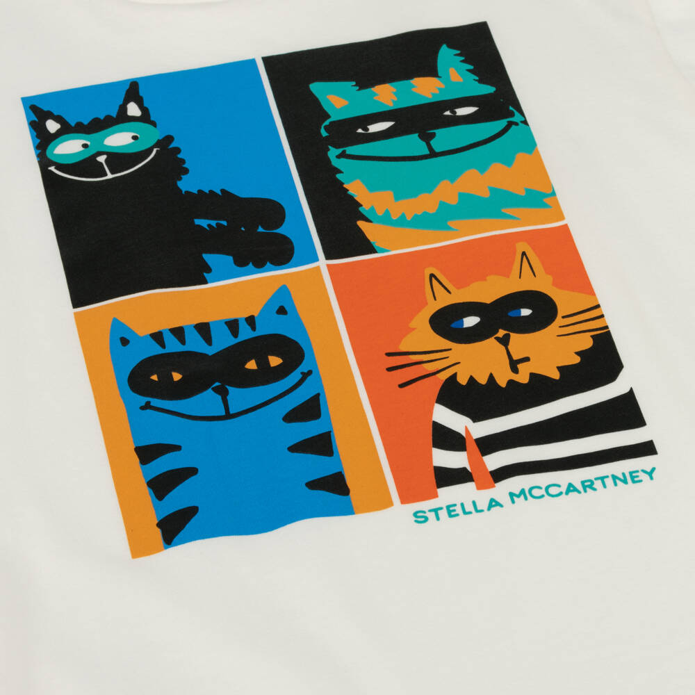 Stella McCartney Kids-Boys Cream Cat Graphic Tee | Childrensalon Outlet