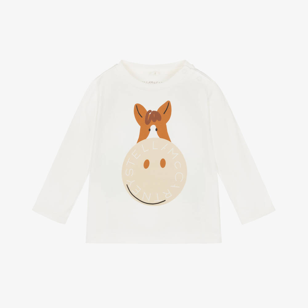 Stella McCartney Kids-توب بطبعة الحصان قطن عضوي لون عاجي  | Childrensalon Outlet