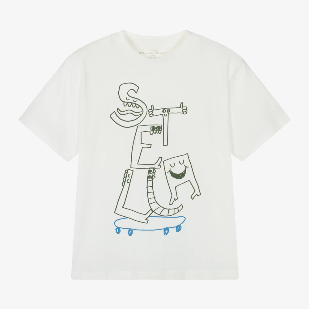 Stella McCartney Kids-تي شيرت قطني واسع للصبيان بلون كريمي | Childrensalon Outlet