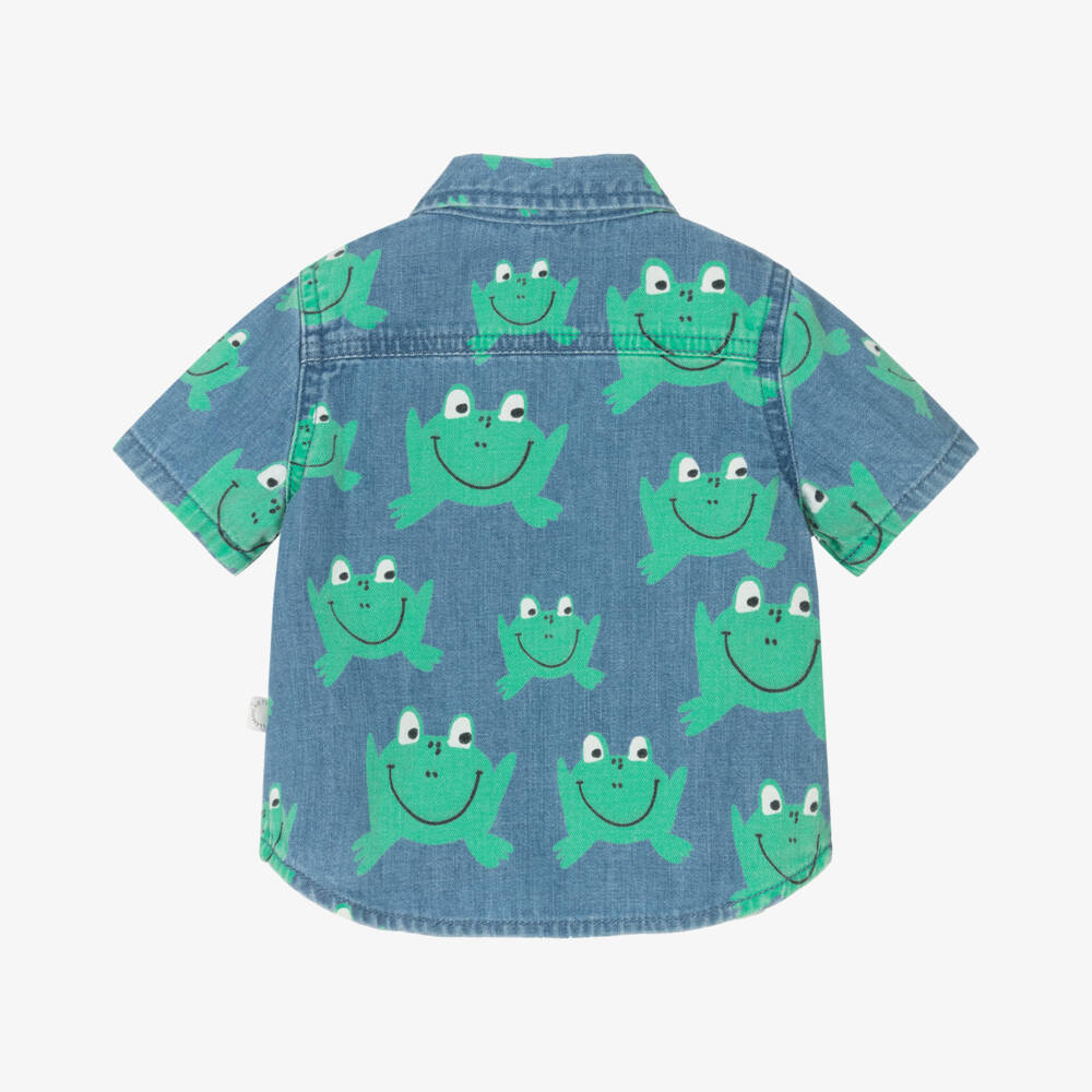 Stella McCartney Kids-Boys Denim Shirt with Green Frogs | Childrensalon Outlet