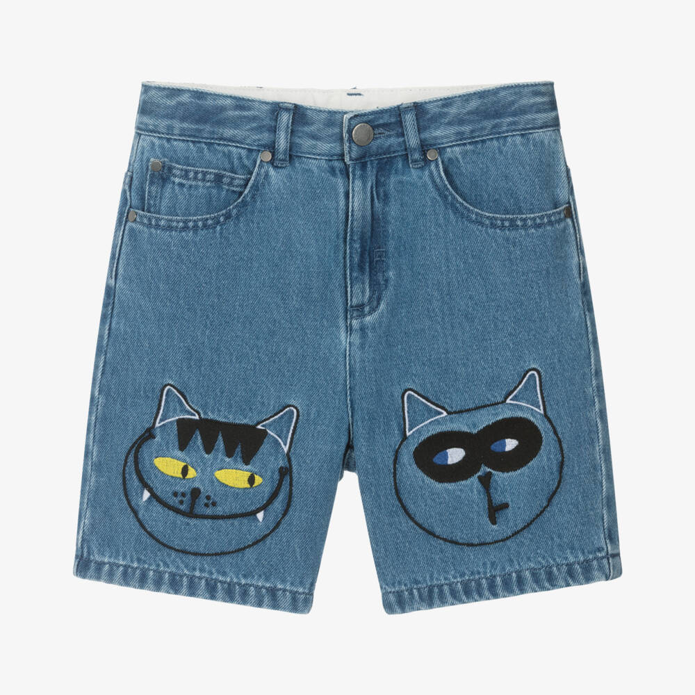 Stella McCartney Kids-Джинсовые шорты для мальчиков с вышивкой кота | Childrensalon Outlet