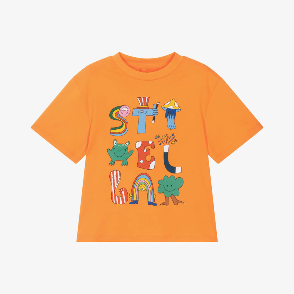 Stella McCartney Kids-تي شيرت قطن برتقالي ساحر للأولاد | Childrensalon Outlet