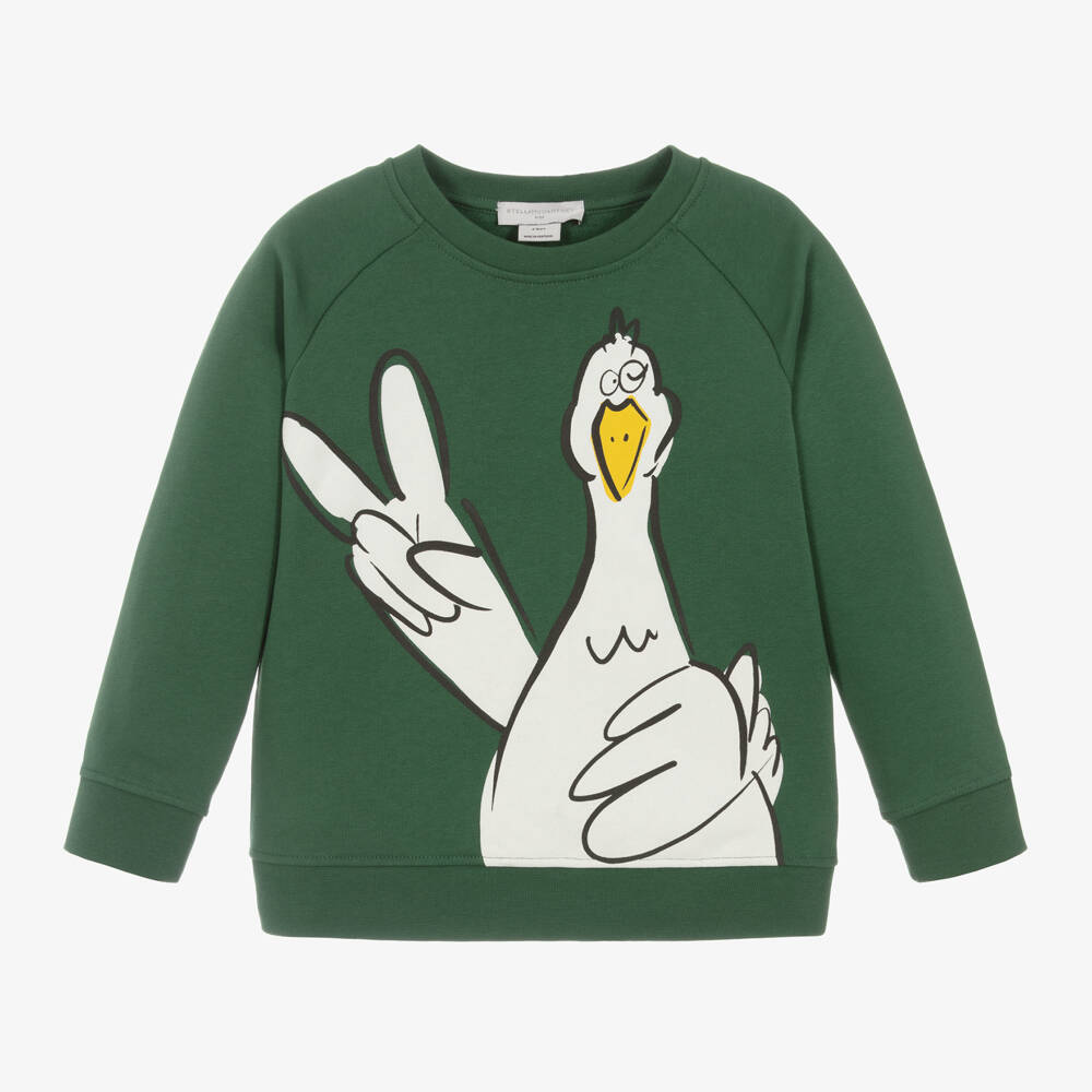 Stella McCartney Kids-سويتشيرت بطبعة أوزة قطن لون أخضر غامق للأولاد | Childrensalon Outlet