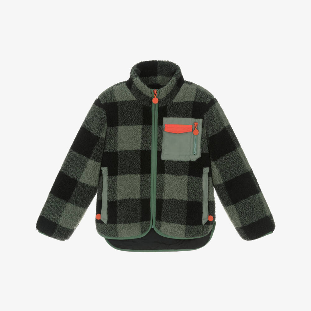 Stella McCartney Kids-Boys Green & Black Check Fleece Jacket | Childrensalon Outlet
