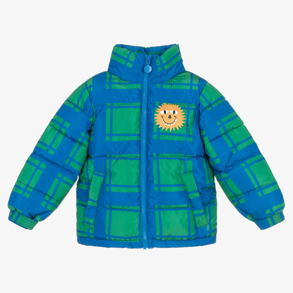 Stella McCartney Kids - Boys Green & Blue Check Puffer Jacket | Childrensalon