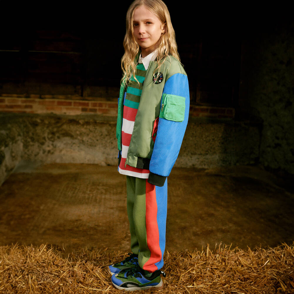 Stella McCartney Kids-جوغرز قطن جيرسي عضوي لون أزرق وأخضر للأولاد | Childrensalon Outlet