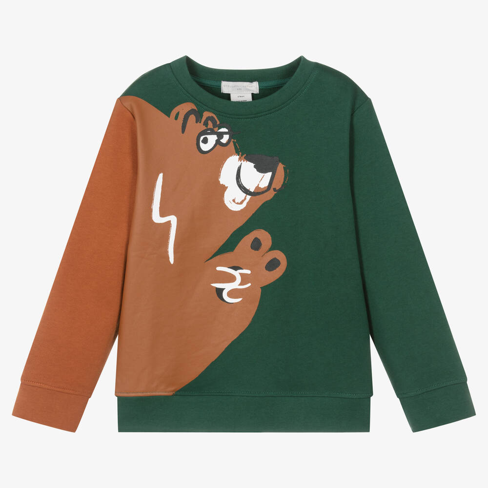 Stella McCartney Kids - Boys Green & Brown Cotton Bear Sweatshirt | Childrensalon