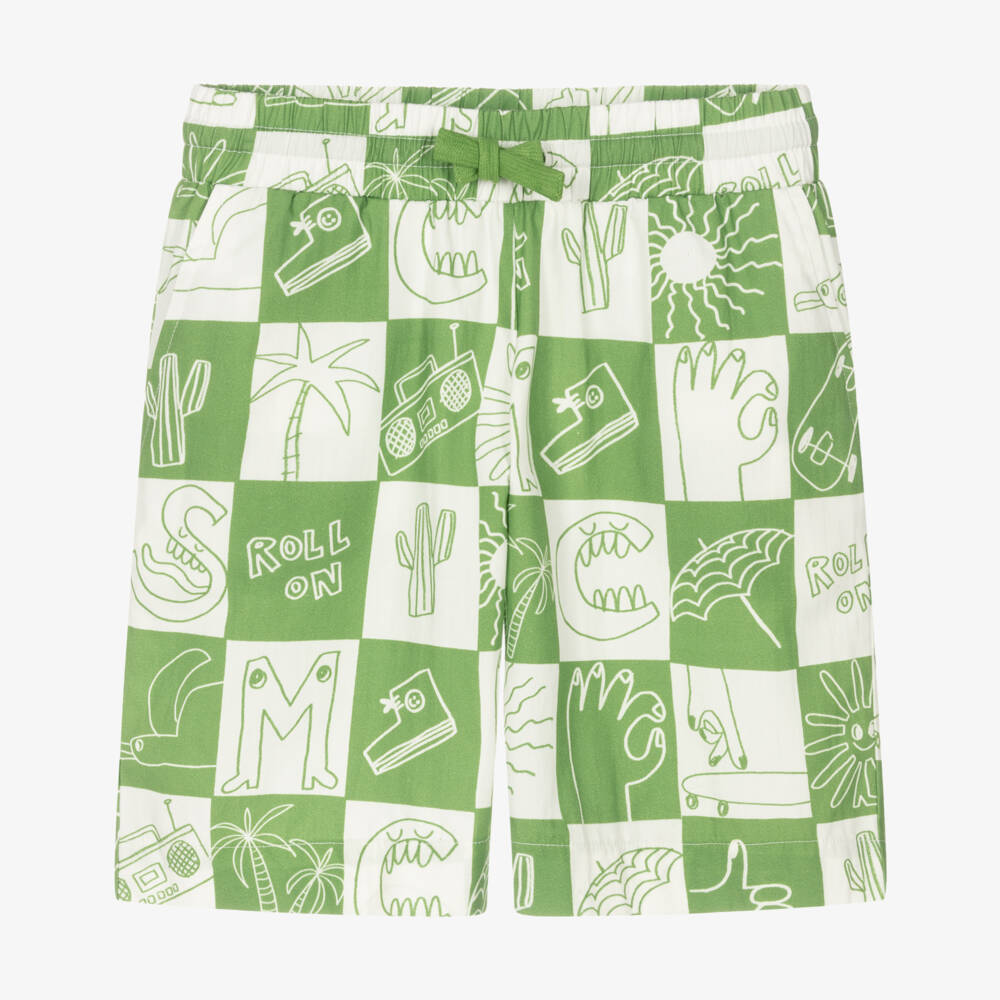 Stella McCartney Kids-Boys Green Checkered Patterned Shorts | Childrensalon Outlet