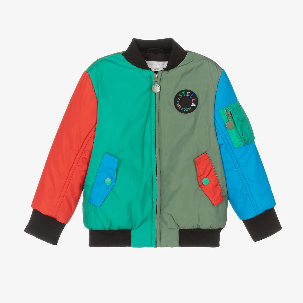 Stella McCartney Kids - Boys Green Colourblock Bomber Jacket | Childrensalon