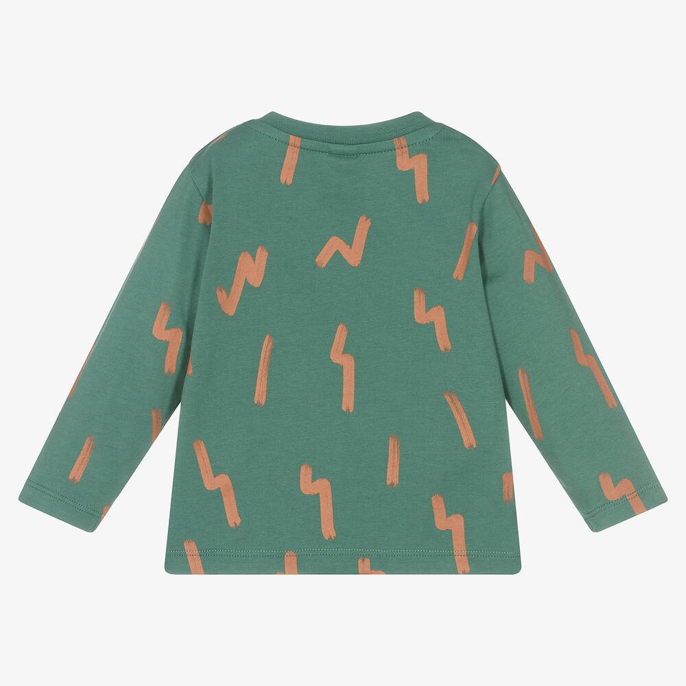 Stella McCartney Kids-Зеленый хлопковый топ с карманом-медведем | Childrensalon Outlet