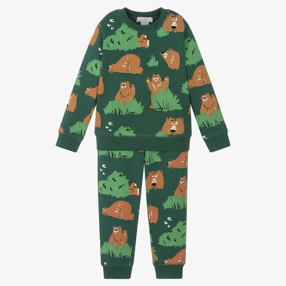 Stella McCartney Kids - Зеленый спортивный костюм из хлопка с медведями | Childrensalon