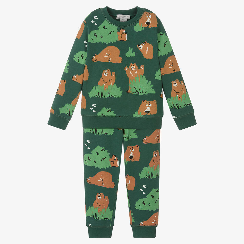 Stella McCartney Kids - Boys Green Cotton Bear Tracksuit | Childrensalon