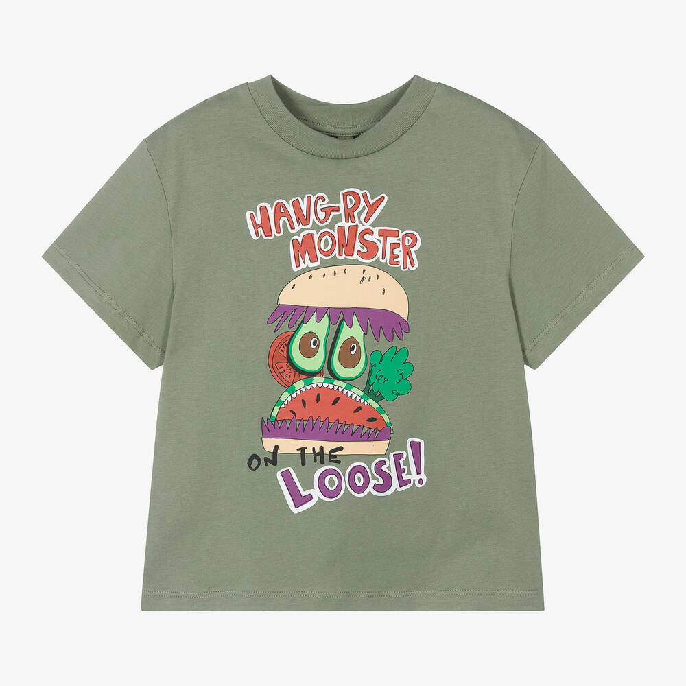 Stella McCartney Kids-Boys Green Cotton Burger Monster T-Shirt | Childrensalon Outlet