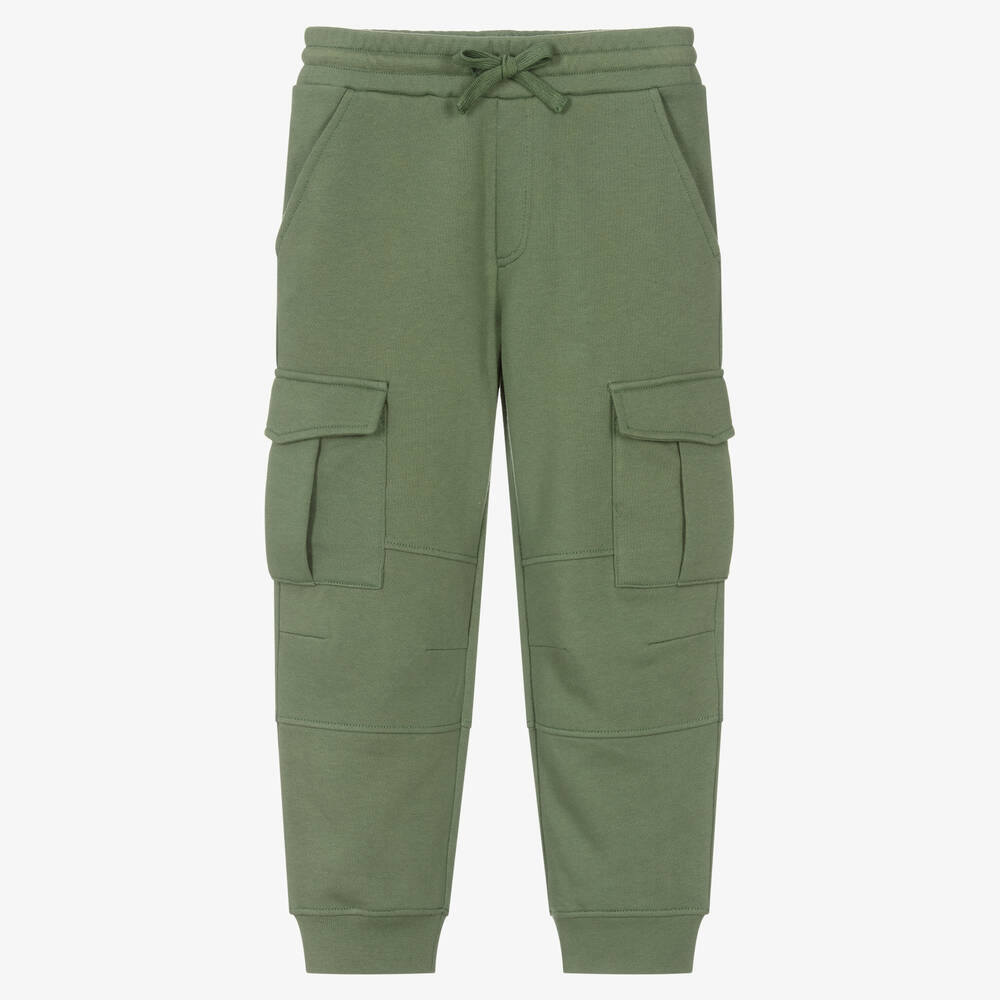 Stella McCartney Kids - Boys Green Cotton Cargo Joggers | Childrensalon