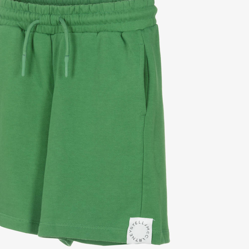 Stella McCartney Kids-Boys Green Cotton Jersey Shorts with Logo Tab | Childrensalon Outlet
