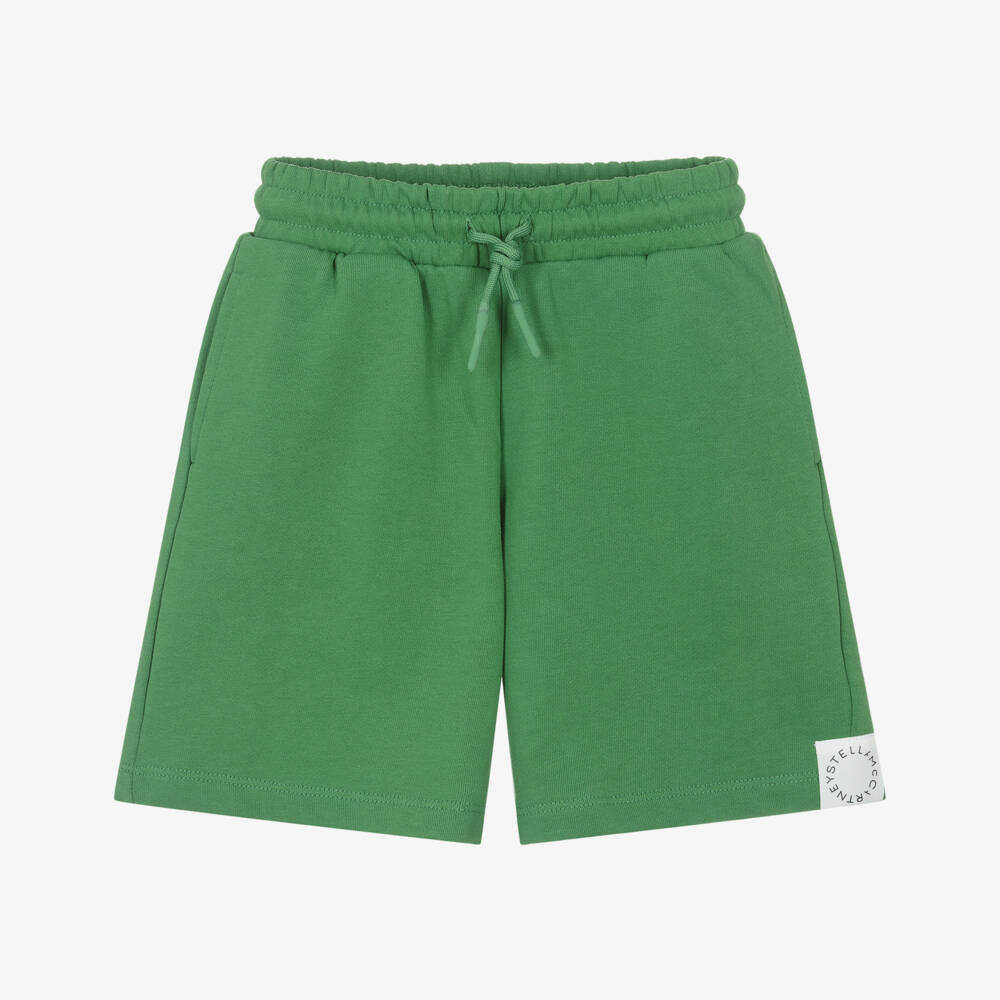 Stella McCartney Kids-Boys Green Cotton Jersey Shorts with Logo Tab | Childrensalon Outlet