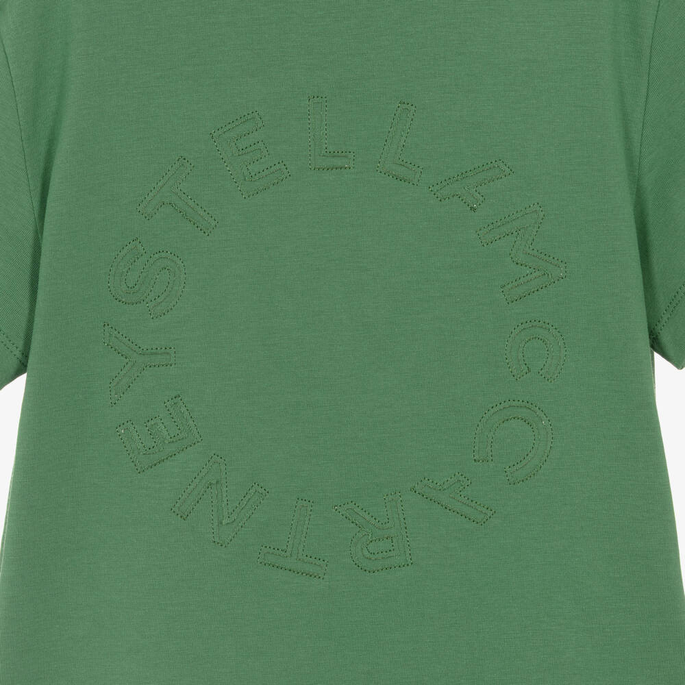 Stella McCartney Kids-Boys Green Cotton T-Shirt with Circular Logo | Childrensalon Outlet