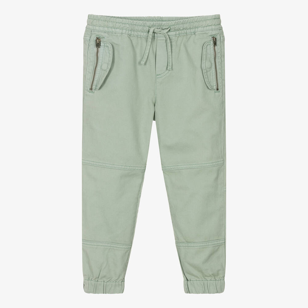 Stella McCartney Kids - Boys Green Cotton Twill Trousers | Childrensalon